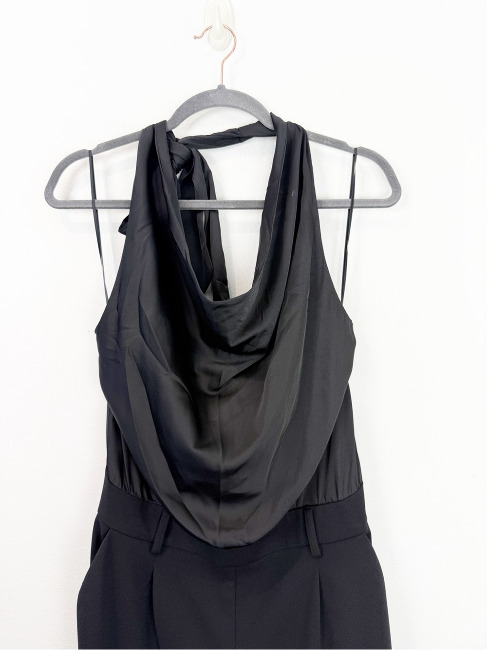 Express Satin Tie Halter Cowl Neck Wide Leg Jumpsuit Size Medium NWT - Picture 3 of 8
